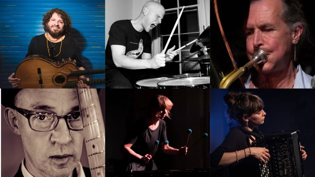 Max Clouth/D - Gitarre Chris Corsano/US - Schlagzeug Carl Ludwig Hübsch/D - Tuba Martin Lejeune/D - Gitarre Els Vandeweyer/BEL - Vibraphon Tizia Zimmermann/SUI - Akkordeon